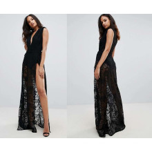 Lace Maxi Dress with Plunge Front